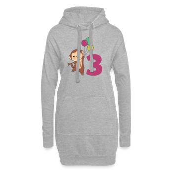 Singe Troisième anniversaire Ballons Singes Enfants - Sweat-shirt à capuche long Femme - gris chiné - Devant