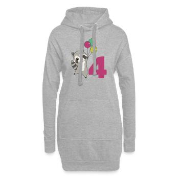 Waschbär vierter Geburtstag Luftballons für Kinder - Hoodie-Kleid - Grau meliert - Vorne