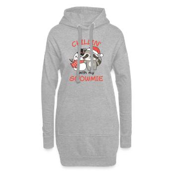 Raccoon Chillin avec mon bonhomme de neige - Sweat-shirt à capuche long Femme - gris chiné - Devant