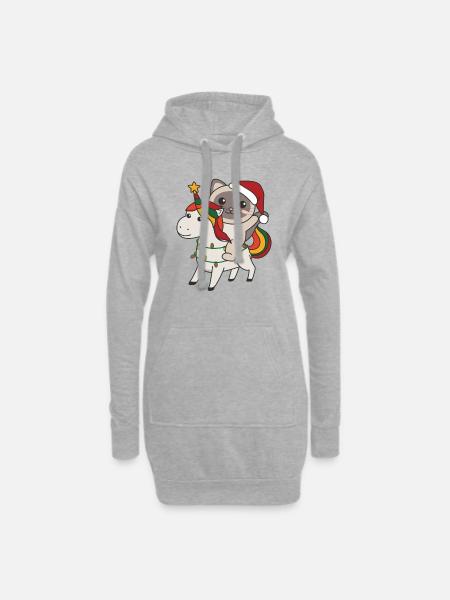 Weihnachts Einhorn Katze frohe Weihnachten Einhorn - Hoodie-Kleid - Grau meliert