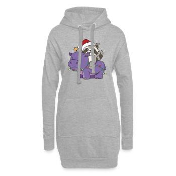 Weihnachts Hippo Waschbär frohe Weihnachten Hippo - Hoodie-Kleid - Grau meliert - Vorne