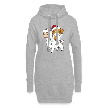 Jack Russell Lama Weihnachten Schnee Winter Tiere - Hoodie-Kleid - Grau meliert - Vorne
