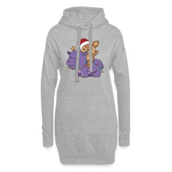 Weihnachts Hippo Reh frohe Weihnachten Hippo Rehe - Hoodie-Kleid - Grau meliert - Vorne