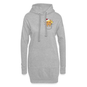 Fröhliche Weinachten süßer Drache in Brusttasche - Hoodie-Kleid - Grau meliert - Vorne