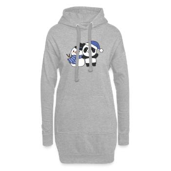 Panda avec bonhomme de neige en hiver pour Noël - Sweat-shirt à capuche long Femme - gris chiné - Devant