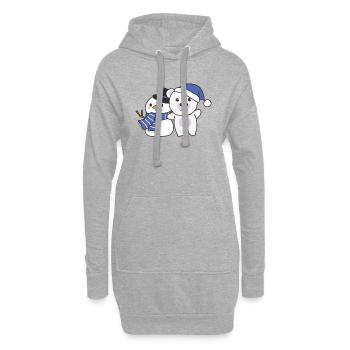 Ours polaire avec bonhomme de neige en hiver pour Noël - Sweat-shirt à capuche long Femme - gris chiné - Devant