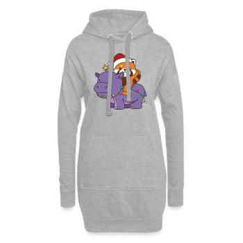 Noël Hippopotame Rouge Panda Joyeux Noël Hippopotame - Sweat-shirt à capuche long Femme - gris chiné - Devant