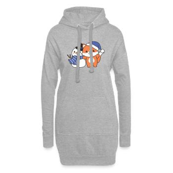 Fuchs mit Schneemann im Winter zu Weihnachten - Hoodie-Kleid - Grau meliert - Vorne