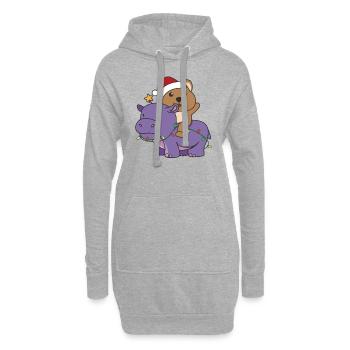 Weihnachts Hippo Quokka frohe Weihnachten Hippo - Hoodie-Kleid - Grau meliert - Vorne