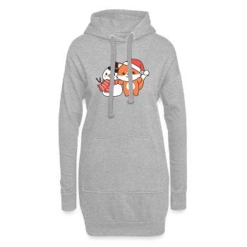 Fuchs mit Schneemann im Winter zu Weihnachten - Hoodie-Kleid - Grau meliert - Vorne