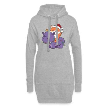 Noël Hippopotame Renard Joyeux Noël Hippopotame - Sweat-shirt à capuche long Femme - gris chiné - Devant