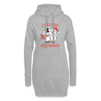 L’ours polaire Chillin avec mon bonhomme de neige - Sweat-shirt à capuche long Femme - gris chiné - Devant