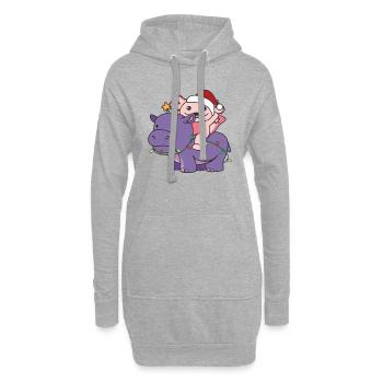 Noël Hippopotame Axolotl Joyeux Noël Hippopotame - Sweat-shirt à capuche long Femme - gris chiné - Devant