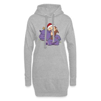 Christmas Hippo Monkey Merry Christmas Hippo - Hoodie Dress - heather grey - Front