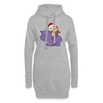 Weihnachts Hippo Affe frohe Weihnachten Hippo - Hoodie-Kleid - Grau meliert - Vorne