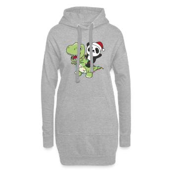 Panda Trex Noël Neige Hiver Animaux - Sweat-shirt à capuche long Femme - gris chiné - Devant