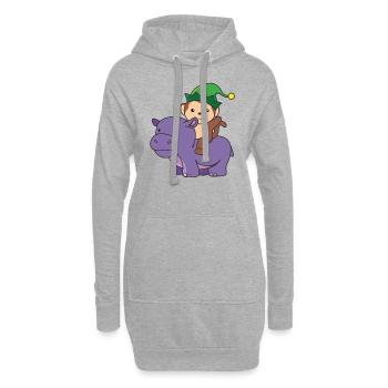 Elfen Hippo Affe frohe Weihnachten Hippo - Hoodie-Kleid - Grau meliert - Vorne