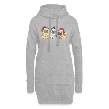 Carlin Noël Animaux Chiens mignons - Sweat-shirt à capuche long Femme - gris chiné - Devant