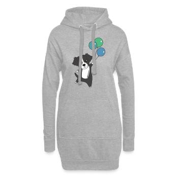 Bordercollie Hund fliegt mit Ballons süße Tiere - Hoodie-Kleid - Grau meliert - Vorne