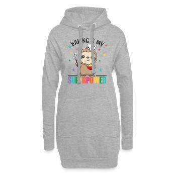 Backen ist meine Superpower süßes Faultier backt - Hoodie-Kleid - Grau meliert - Vorne