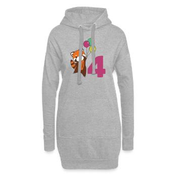 Roter Panda vierter Geburtstag Luftballons Kinder - Hoodie-Kleid - Grau meliert - Vorne