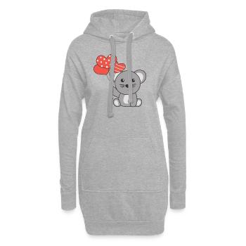 Maus zum Valentinstag süße Tiere mit Herzen - Hoodie-Kleid - Grau meliert - Vorne