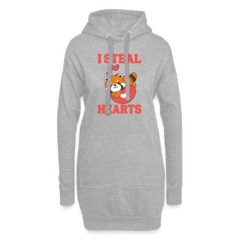 Panda roux pour la Saint-Valentin Je vole les cœurs - Sweat-shirt à capuche long Femme - gris chiné - Devant