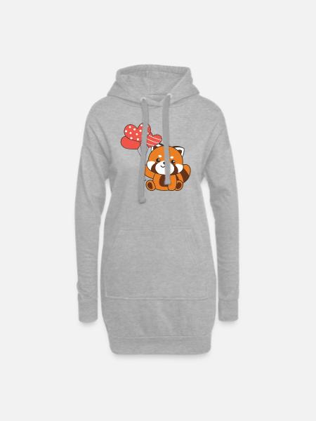 Roter Panda zum Valentinstag süße Tiere mit Herzen - Hoodie-Kleid - Grau meliert