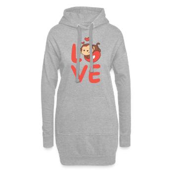 Singe pour la Saint-Valentin animaux mignons avec des cœurs Amour - Sweat-shirt à capuche long Femme - gris chiné - Devant
