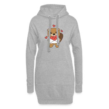 Biber zum Valentinstag süße Tiere mit Herzen - Hoodie-Kleid - Grau meliert - Vorne