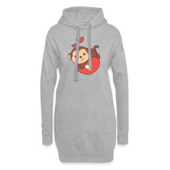 Affe zum Valentinstag süße Tiere mit Herzen - Hoodie-Kleid - Grau meliert - Vorne