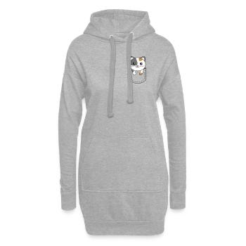 Katze in Tasche süße Katzen in Brusttasche - Hoodie-Kleid - Grau meliert - Vorne