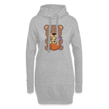 Nudeln japanische Nudeln Halloween Bär isst Ramen - Hoodie-Kleid - Grau meliert - Vorne