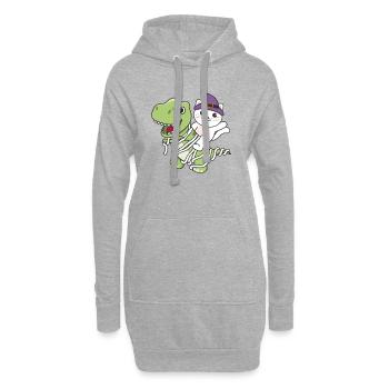 Katze Happy Halloween T-Rex Mumie Kostüm - Hoodie-Kleid - Grau meliert - Vorne