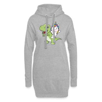 La licorne monte sur un dino mignon T-Rex avec des licornes - Sweat-shirt à capuche long Femme - gris chiné - Devant