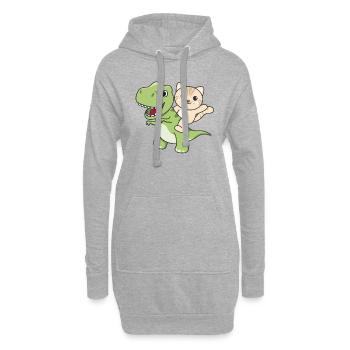 Balades de chat sur T-Rex mignon dino avec des chats - Sweat-shirt à capuche long Femme - gris chiné - Devant