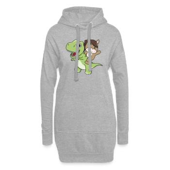 Pferd reitet auf T-Rex süßer Dino mit Pferde - Hoodie-Kleid - Grau meliert - Vorne