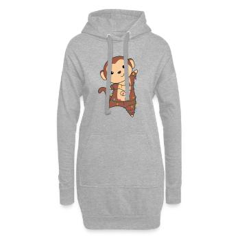 Singe Noël Neige Hiver Animaux Singes - Sweat-shirt à capuche long Femme - gris chiné - Devant