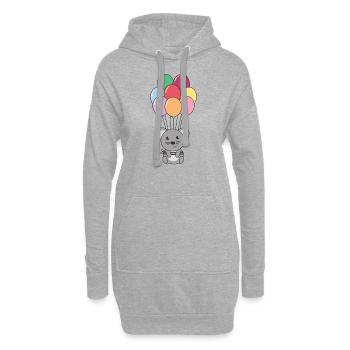 Maus fliegt mit bunten Luftballons nach oben - Hoodie-Kleid - Grau meliert - Vorne