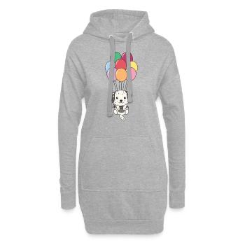 Dalmatien vole avec des ballons colorés - Sweat-shirt à capuche long Femme - gris chiné - Devant