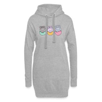 süße Hippos zu Ostern mit Ostereiern Hippo - Hoodie-Kleid - Grau meliert - Vorne