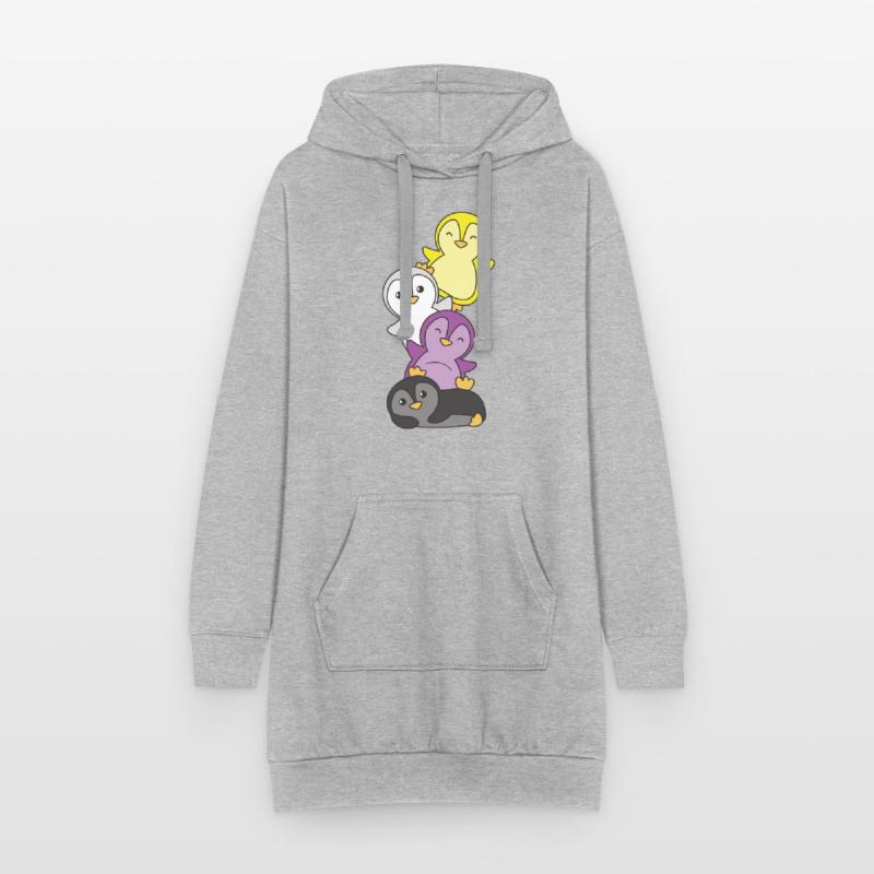 Nonbinary Flag Pride LGBTQ Mignon Penguin Stack Sweat-shirt à capuche long Femme