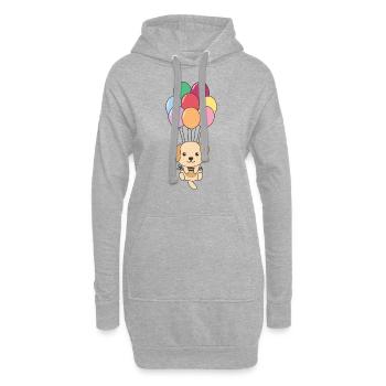 Le Labrador vole vers le haut avec des ballons colorés - Sweat-shirt à capuche long Femme - gris chiné - Devant