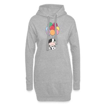 La vache vole vers le haut avec des ballons colorés - Sweat-shirt à capuche long Femme - gris chiné - Devant