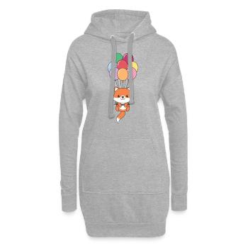 Le renard vole vers le haut avec des ballons colorés - Sweat-shirt à capuche long Femme - gris chiné - Devant
