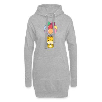 La girafe vole vers le haut avec des ballons colorés - Sweat-shirt à capuche long Femme - gris chiné - Devant