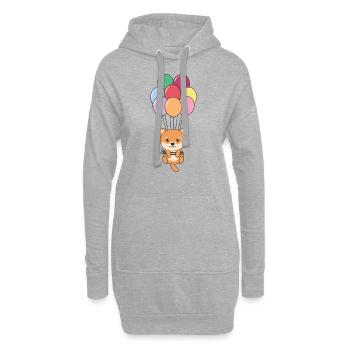 Shiba Inu vole vers le sommet avec des ballons colorés - Sweat-shirt à capuche long Femme - gris chiné - Devant