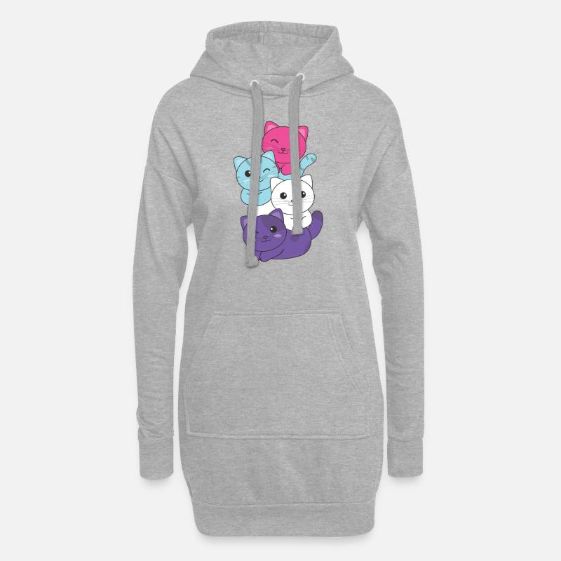 Multisexuell Flag Pride LGBTQ süßer Katze Stapel - Hoodie-Kleid - Grau meliert