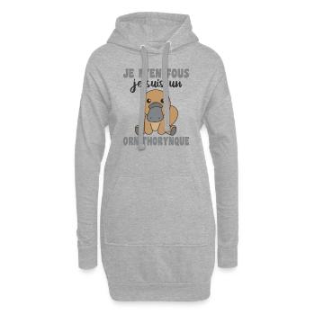 Je m'en fous je suis un ornithorynque Schnabeltier - Hoodie-Kleid - Grau meliert - Vorne
