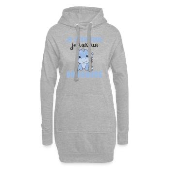 Je m'en fous je suis un dinosaure - Dino - Hoodie-Kleid - Grau meliert - Vorne